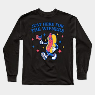 Funny 4th of July Hot Dog Wiener Comes Out Adult Humor Gift Long Sleeve T-Shirt
